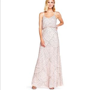 NWT Adrianna Papell Women's Long Beaded Blouson Gown Blush/Gold/Pink